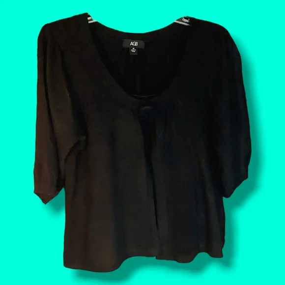 AGB | Women's Black Round-Neck Short Sleeve Cardigan w. Button | Size Medium | - Picture 1 of 5